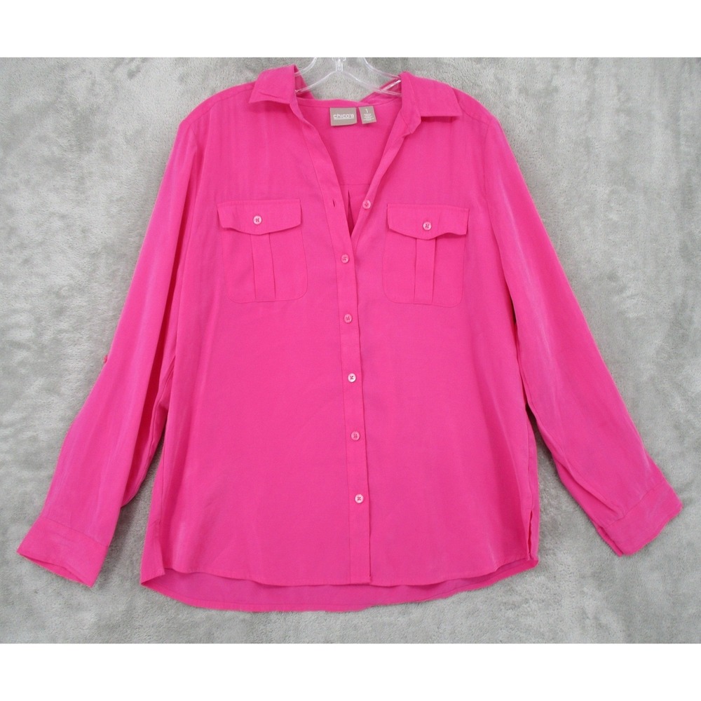 Chicos Blouse 1 US Medium Modal Button Front Soft Office Career Lightweight Pink
